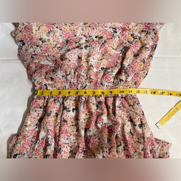 MSK Cream and pink floral elastic waist midi dress size MP - Picture 3 of 16